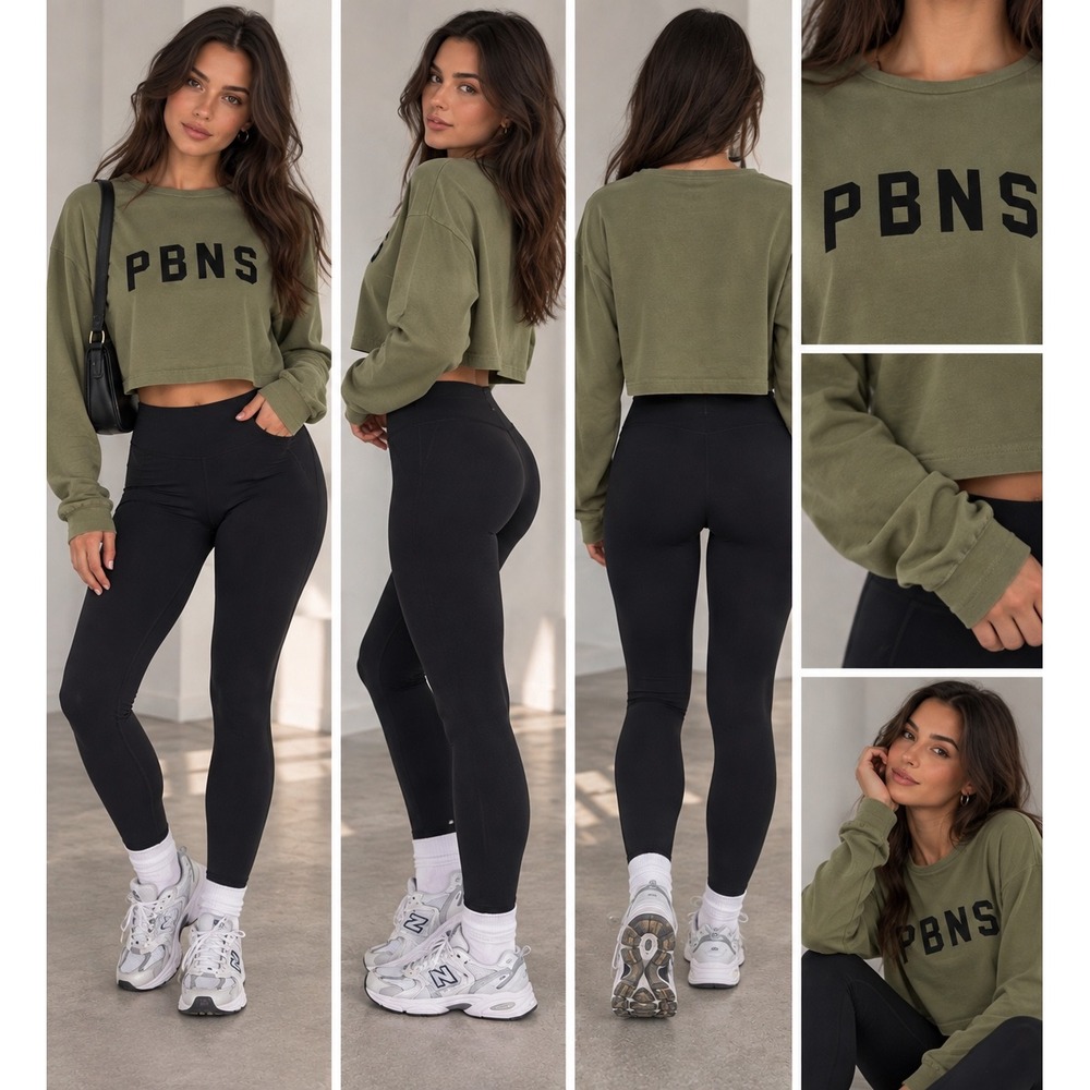 Alphalete PBNS Olive Green Long Sleeve Crop Top Lifestyle Fit Medium